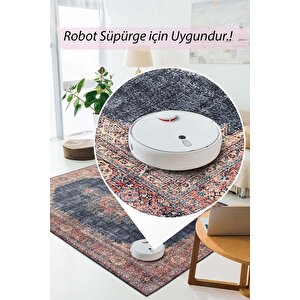 Blues Şönil Vintage Desenli Dokuma Taban Dekoratif Lacivert Mutfak, Salon Halısı (al 26)