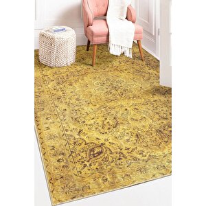 Blues Vintage Desenli Dokuma Taban Dekoratif Sarı Salon, Mutfak Halısı (al 24) 150x150 cm