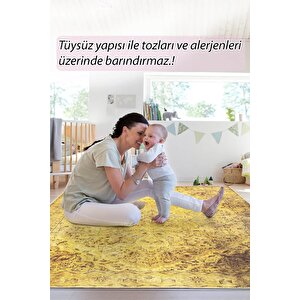 Blues Vintage Desenli Dokuma Taban Dekoratif Sarı Salon, Mutfak Halısı (al 24)