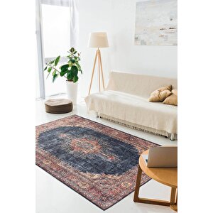 Blues Şönil Vintage Desenli Dokuma Taban Dekoratif Lacivert Mutfak, Salon Halısı (al 26) 250x250 cm 