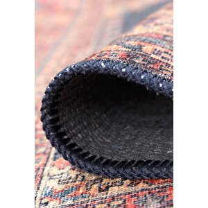 Blues Şönil Vintage Desenli Dokuma Taban Dekoratif Lacivert Mutfak, Salon Halısı (al 26)