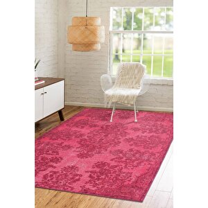 Folk Vintage Desenli Dokuma Taban Dekoratif Pembe Halı (ba 38) 150x150 cm