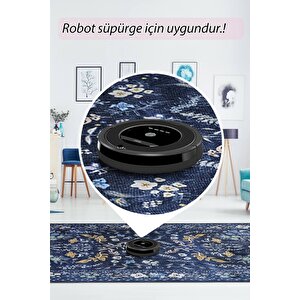 Artloop Fuga Yumuşak Dokulu Lacivert Çiçekli Modern Desenli Halı Ka 05