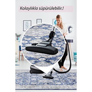 Artloop Fuga Yumuşak Dokulu Lacivert Vintage Desenli Halı Ka 08