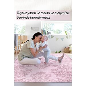 Folk Vintage Desenli Dokuma Taban Dekoratif Pembe Halı (ba 02)