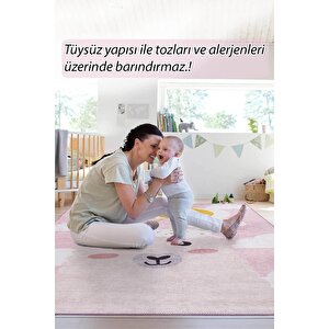 Çocuk Odası Halısı, Dokuma Taban Dekoratif Şönil Pembe halı Minor Al 410