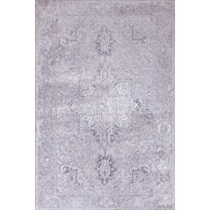 Fuga Yumuşak Dokulu Vintage Desenli Gri Halı Ka 01 80x150 cm