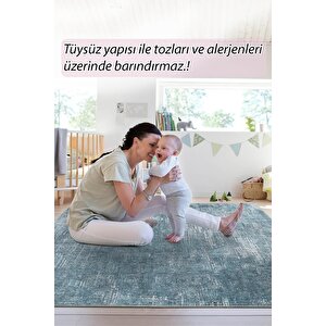 Folk Modern Dokuma Taban Dekoratif Mavi Halı (ba 47)
