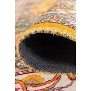 Artloop Fuga Yumuşak Dokulu Sarı Vintage Desenli Halı Ka 17