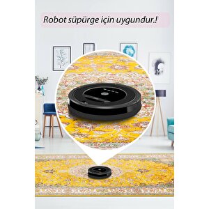 Artloop Fuga Yumuşak Dokulu Sarı Vintage Desenli Halı Ka 17