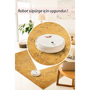 Eskitme Desenli Halı, Dokuma Taban Dekoratif Şönil Sarı Halı Dorian Al 27
