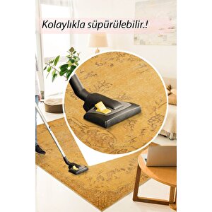 Eskitme Desenli Halı, Dokuma Taban Dekoratif Şönil Sarı Halı Dorian Al 27