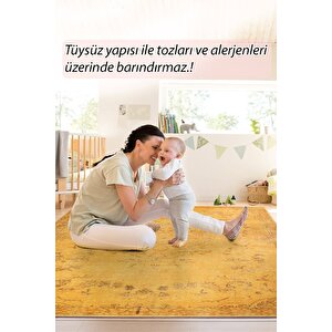 Eskitme Desenli Halı, Dokuma Taban Dekoratif Şönil Sarı Halı Dorian Al 27