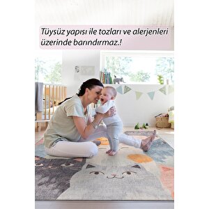Minor Kedi Desenli Dokuma Taban Dekoratif Çocuk Odası Halısı Al 434 250x350 cm