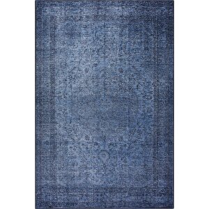 Eskitme Desenli Halı, Dokuma Taban Dekoratif Şönil Lacivert Halı Dorian Al 138