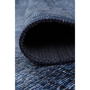 Eskitme Desenli Halı, Dokuma Taban Dekoratif Şönil Lacivert Halı Dorian Al 138