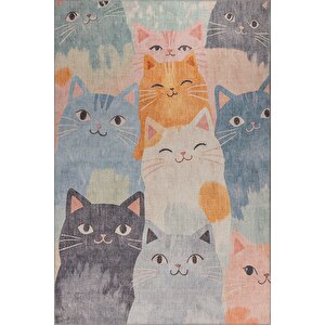 Minor Kedi Desenli Dokuma Taban Dekoratif Çocuk Odası Halısı Al 434