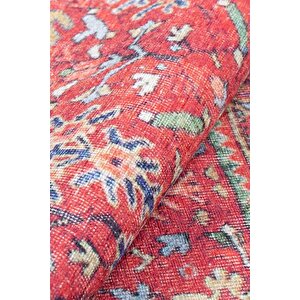 Etnik Kilim Desenli Halı, Dokuma Taban Dekoratif Şönil Kırmızı Halı Soul Al 181