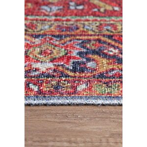 Etnik Kilim Desenli Halı, Dokuma Taban Dekoratif Şönil Kırmızı Halı Soul Al 181