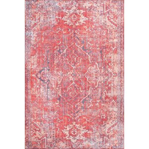 Blues Şönil Vintage Desenli Dokuma Taban Dekoratif Kırmızı Mutfak, Salon Halısı (al 269) 210x210 cm
