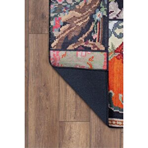 Patchwork Karabağ Desenli Salon Halısı, Dokuma Taban Dekoratif Şönil Siyah Halı Jazz Al 153