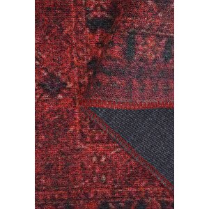 Etnik Kilim Desenli Halı, Dokuma Taban Dekoratif Şönil Kırmızı Halı Soul Al 219