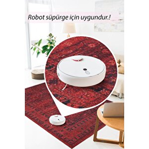 Etnik Kilim Desenli Halı, Dokuma Taban Dekoratif Şönil Kırmızı Halı Soul Al 219