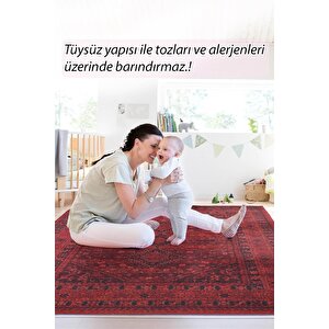 Etnik Kilim Desenli Halı, Dokuma Taban Dekoratif Şönil Kırmızı Halı Soul Al 219