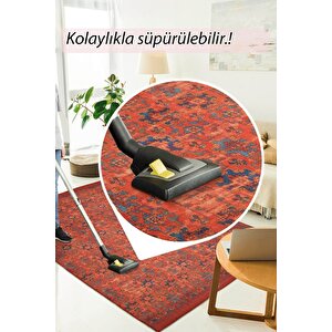 Eskitme Desenli Halı, Dokuma Taban Dekoratif Şönil Kırmızı Halı Dorian Al 227