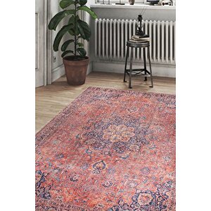 Vintage Eskitme Desenli Halı, Dokuma Taban Dekoratif Şönil Kırmızı Halı Blues Al 370 150x230 cm