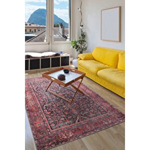 Vintage Eskitme Desenli Halı, Dokuma Taban Dekoratif Şönil Kırmızı Halı Blues Al 354 300x400 cm