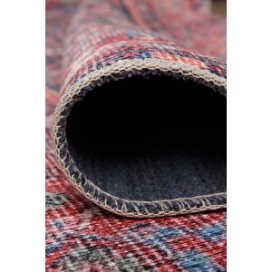 Vintage Eskitme Desenli Halı, Dokuma Taban Dekoratif Şönil Kırmızı Halı Blues Al 354