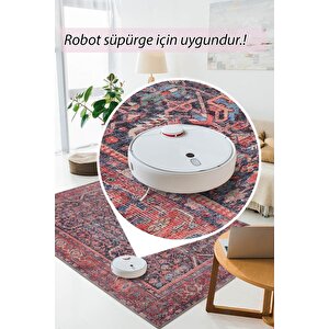 Vintage Eskitme Desenli Halı, Dokuma Taban Dekoratif Şönil Kırmızı Halı Blues Al 354