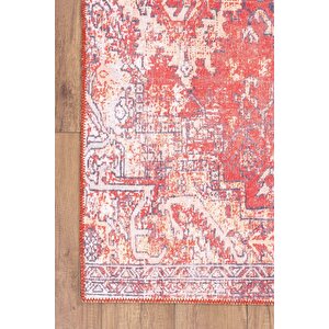 Blues Şönil Vintage Desenli Dokuma Taban Dekoratif Kırmızı Mutfak, Salon Halısı (al 269) 75x300 cm