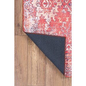 Blues Şönil Vintage Desenli Dokuma Taban Dekoratif Kırmızı Mutfak, Salon Halısı (al 269)