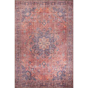 Vintage Eskitme Desenli Halı, Dokuma Taban Dekoratif Şönil Kırmızı Halı Blues Al 370 250x250 cm 