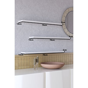 70 Cm 3lü Mat Beyaz Mdf Uçan Duvar Rafı Gizli Bağlantı Kitaplık