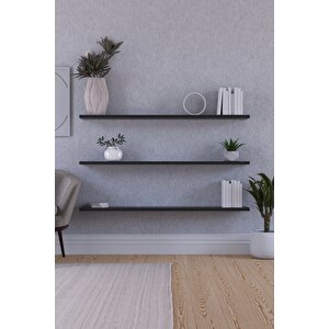 100 Cm 3lü Mat Siyah Mdf Uçan Duvar Rafı Gizli Bağlantı Kitaplık