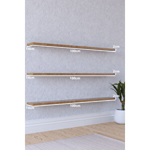 100 Cm 3lü Safir Meşe Mdf Uçan Duvar Rafı Gizli Bağlantı Kitaplık