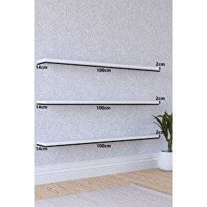 100 Cm 3lü Mat Beyaz Mdf Uçan Duvar Rafı Gizli Bağlantı Kitaplık