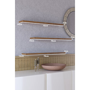 70 Cm 3lü Safir Meşe Mdf Uçan Duvar Rafı Gizli Bağlantı Kitaplık