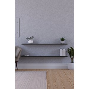100 Cm 2li Mat Siyah Mdf Uçan Duvar Rafı Gizli Bağlantı Kitaplık