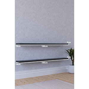 100 Cm 2li Mat Siyah Mdf Uçan Duvar Rafı Gizli Bağlantı Kitaplık