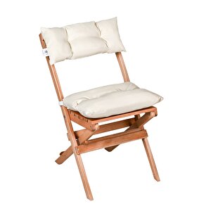 Bysay Puf Mi̇nderli̇ Ahşap Katlanabi̇li̇r  Bahçe Mutfak Balkon Teras Sandalyesi̇ (naturel-krem) Krem
