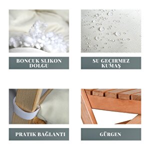 Bysay Puf Mi̇nderli̇ Ahşap Katlanabi̇li̇r  Bahçe Mutfak Balkon Teras Sandalyesi̇ (naturel-krem)