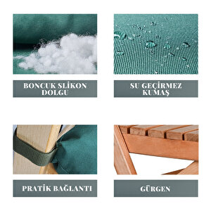 Bysay Puf Mi̇nderli̇ Ahşap Katlanabi̇li̇r  Bahçe Mutfak Balkon Teras Sandalyesi̇ (naturel-yeşi̇l)