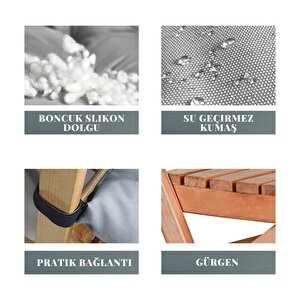 Bysay Ahşap Katlanir Puf Mi̇nderli̇ 3 Lü Bi̇stro Set Bahçe Takimi (naturel-gri̇)