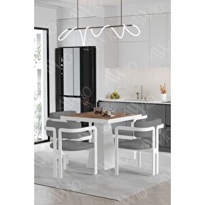 Bi̇anco Lake Mdf Ayak Tokyo Demonte Sandalye 80x80 Yemek Masası Mutfak Masası 4 Kişilik Akçaağaç