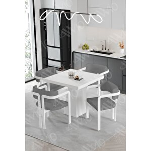 Bi̇anco Lake Mdf Ayak Tokyo Demonte Sandalye 80x80 Yemek Masası Mutfak Masası 4 Kişilik Beyaz