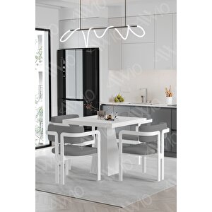 Bi̇anco Lake Mdf Ayak Tokyo Demonte Sandalye 80x80 Yemek Masası Mutfak Masası 4 Kişilik Beyaz